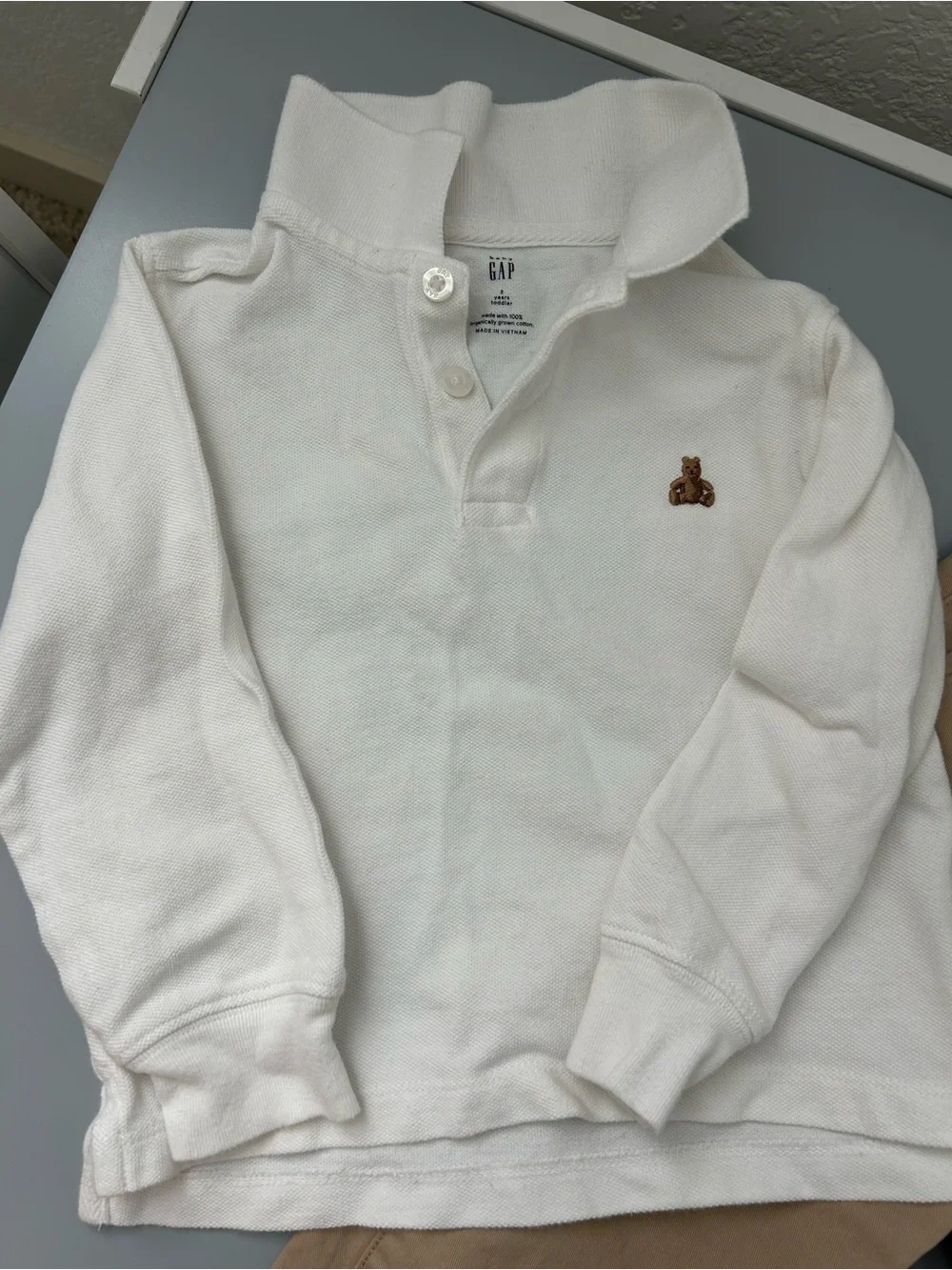 EUC GAP toddler size 2T boys White Polo Shirt with Tan Khaki Pants Cotton